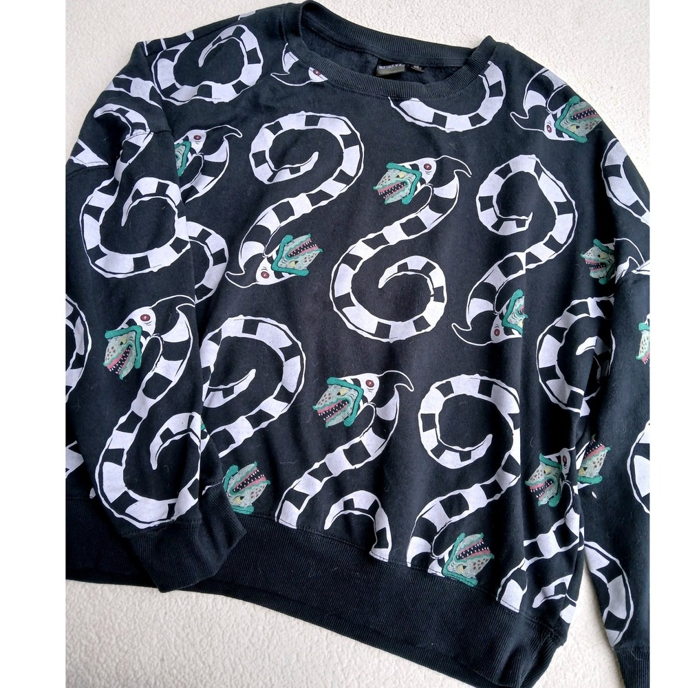 Beetlejuice Sandworm Sweatshirt Unisex XXL Black All Over Print Crewneck